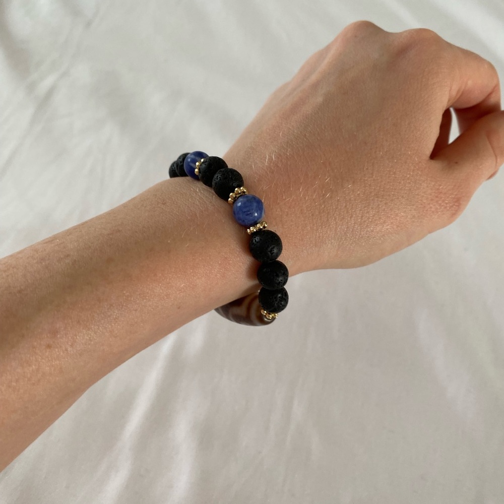 Unique dzi bead in a gemstone bracelet